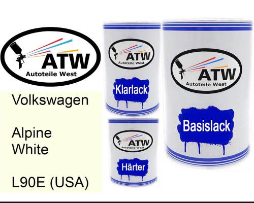 Volkswagen, Alpine White, L90E (USA): 500ml Lackdose + 500ml Klarlack + 250ml Härter - Set, von ATW Autoteile West.